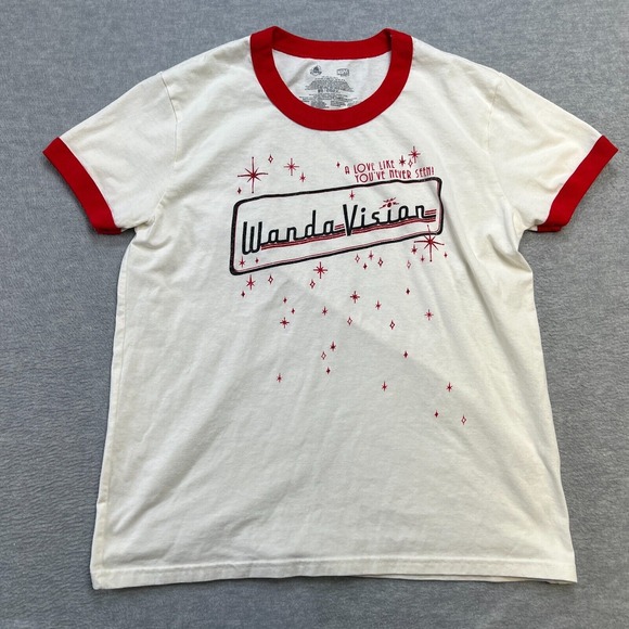 Disney Tops - Marvel WandaVision Shirt Womens Large Cream Ringer Crewneck T-Shirt Retro Disney